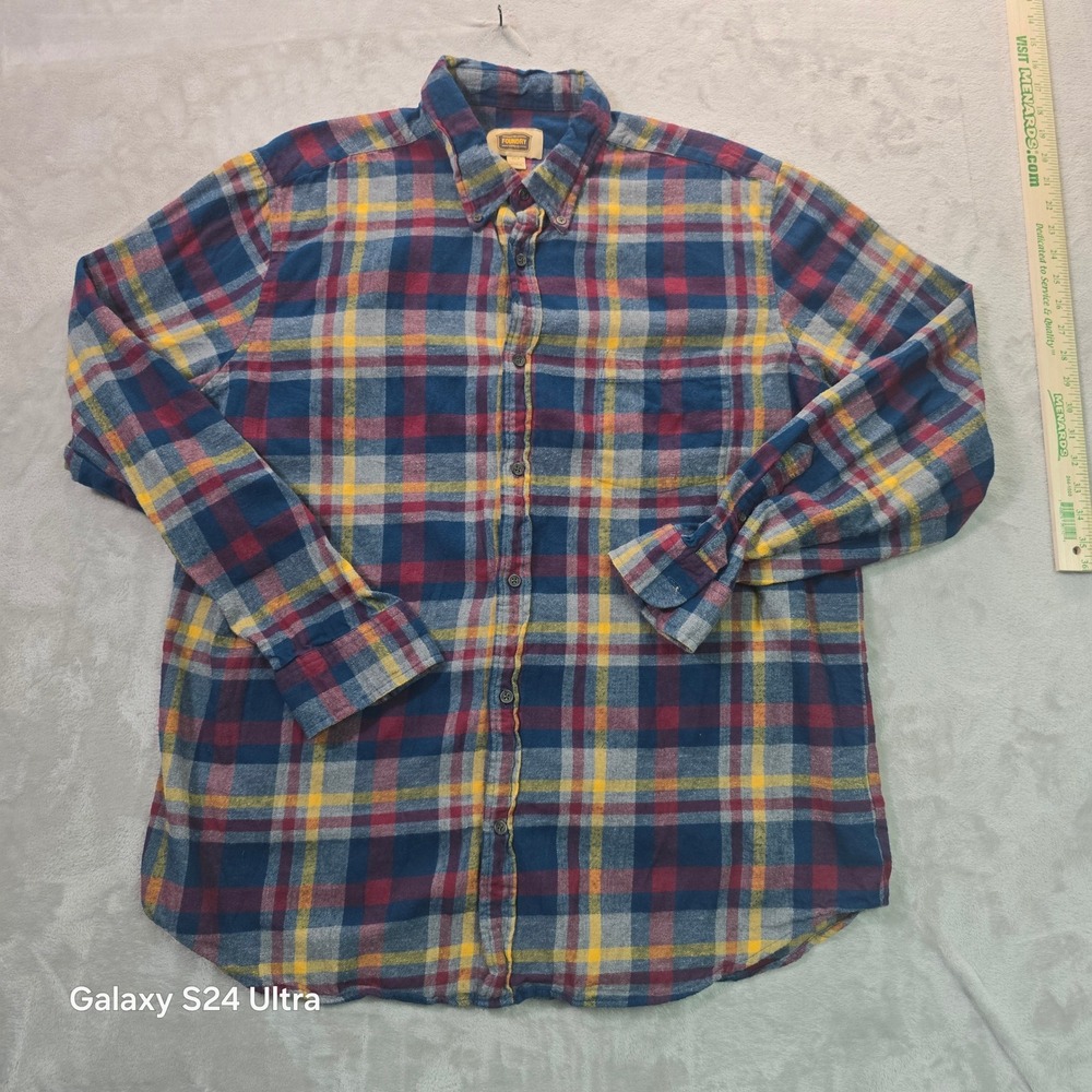 Foundry Supply Co Mens XLT Flannel Shirt Plaid Cotton Blue Red Yellow Tall 0880